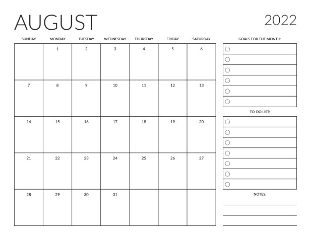 Calendario agosto 2022 da stampare: 9 modelli gratis