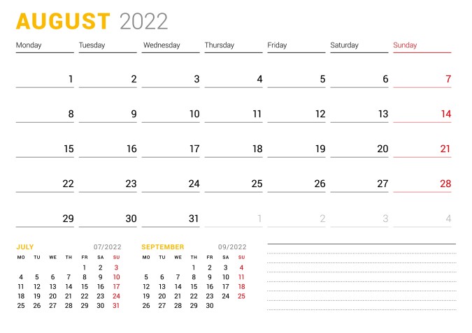 Calendario agosto 2022 da stampare: 9 modelli gratis