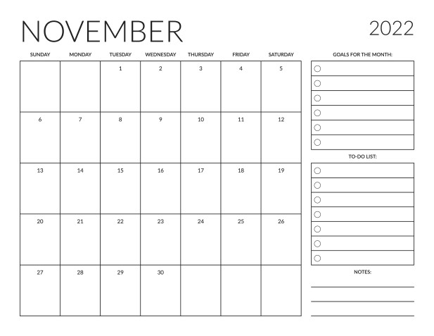Calendario novembre 2022 da stampare: 9 modelli gratis