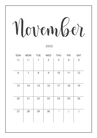 Calendario novembre 2022 da stampare: 9 modelli gratis