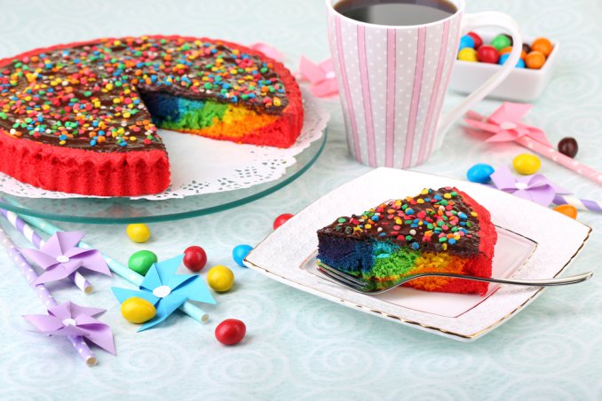 torta arcobaleno rainbow coloranti pan di spagna olio