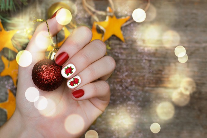 nail art, stella di Natale, decorazione Poinsettia