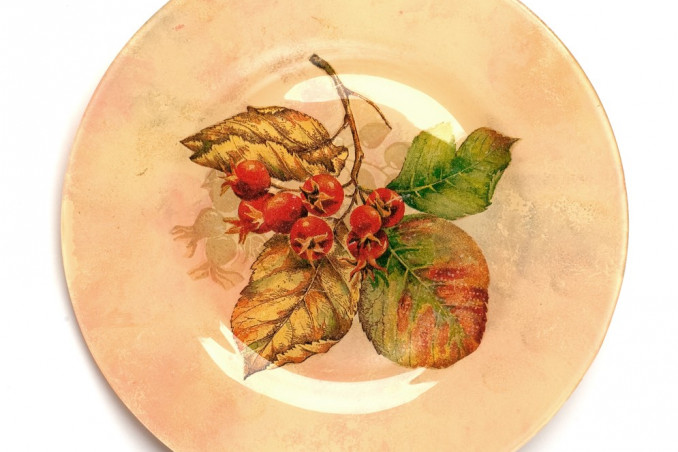 decorazioni autunno fai da te, piatto decoupage, decorazioni autunno decoupage