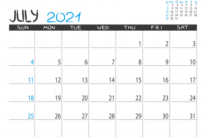calendario luglio 2021 da stampare, calendario luglio da stampare